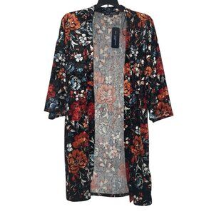 One Clothing Womens Duster Cardigan Size XS Floral Crushed Velvet 3/4 Sleeves